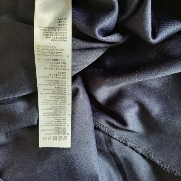 YUMI | Fit & Flare Short Slv Summer Tea Dress Navy Blue Yellow & White Sz 10 L - Picture 16 of 16